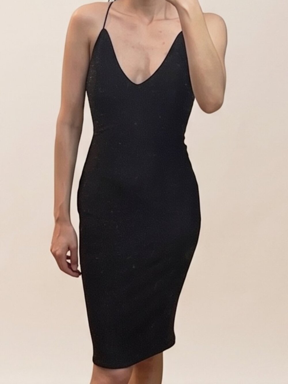 SHEIN Black Shimmer Bodycon Midi Dress XS Open Back Party Dress